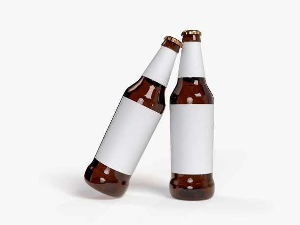 istock 3D Realistic beer bottle brown glass mockup container with blank label. Lager Beer isolated on white background with metal lid and liquid within. Concept of alcohol brand, drink, party, holiday, ads 2201480235