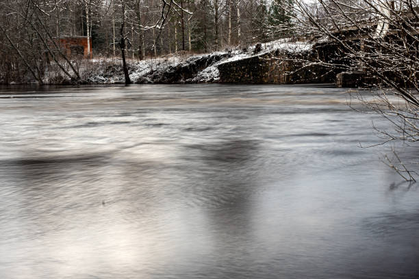 View of canal in a park during winter