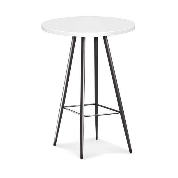 istock High cocktail table with white round countertop and black metal legs. Realistic 3d vector mockup. Four legged circular counter bar height table. Mock-up 2201486073