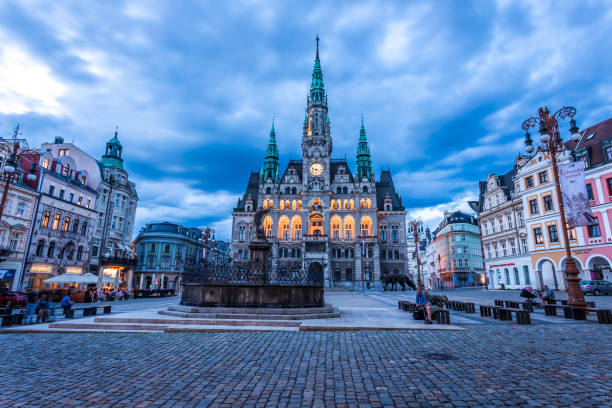 Liberec, Czech Republic - June, 10, 2024:  The Town Hall of Liberec, built in a Neo-Renaissance style, famous for its close resemblance to Vienna City Hall. Now, considered a national cultural heritage and a  popular spot for tourists and a meeting point.