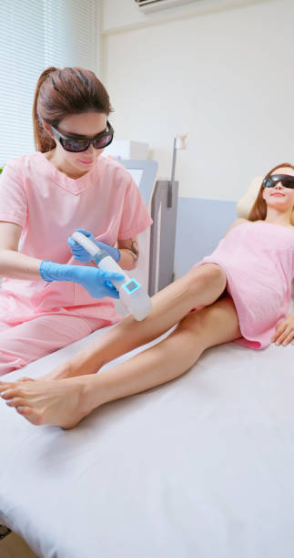 istock Woman leg laser hair removal 2201490083