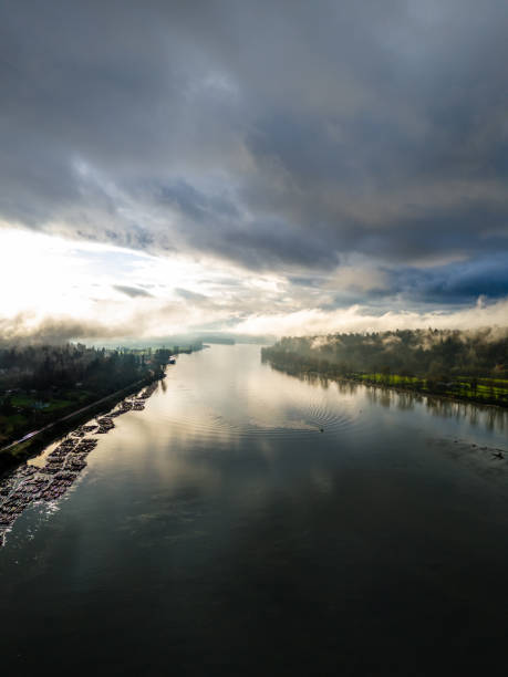 Scenic Fraser Valley River View at Dawn in BC, Canada