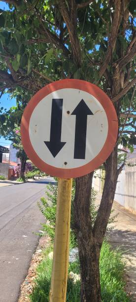 istock Two-Way Traffic Sign Amidst Urban Nature 2201520819