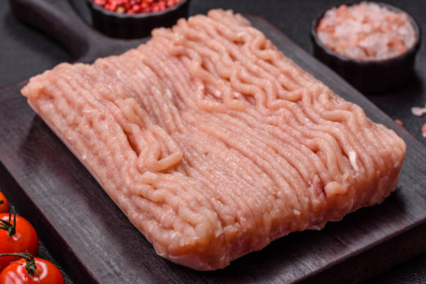 istock Raw minced chicken with salt, spices and herbs 2201544476
