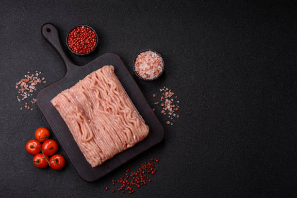 istock Raw minced chicken with salt, spices and herbs 2201544477