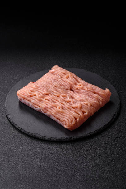 istock Raw minced chicken with salt, spices and herbs 2201544534