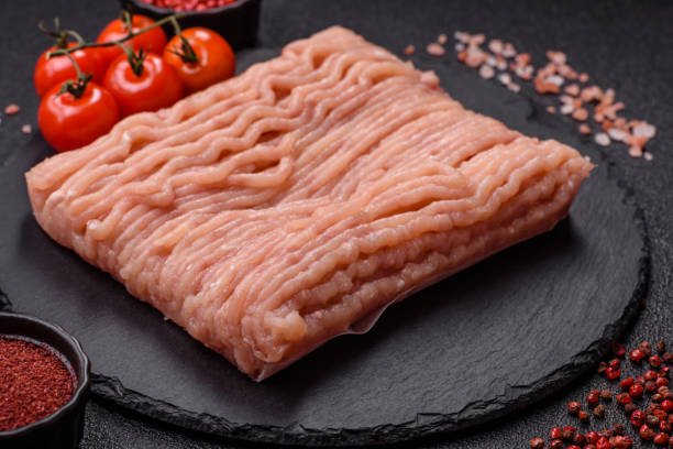 istock Raw minced chicken with salt, spices and herbs 2201545118