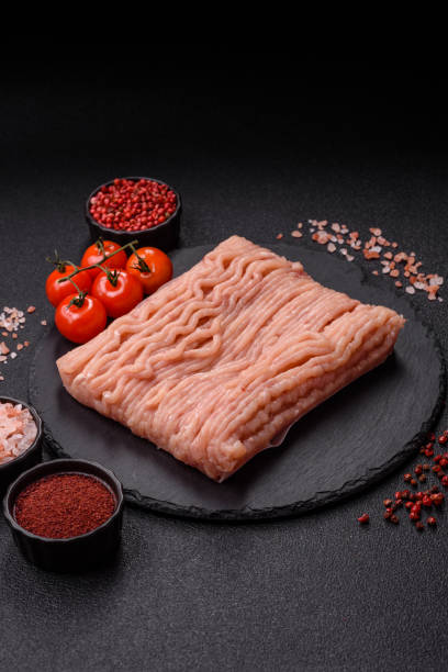 istock Raw minced chicken with salt, spices and herbs 2201545228