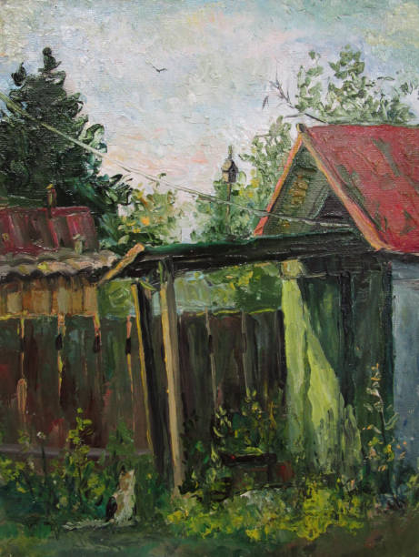 istock Country yard in the evening, oil painting 2201545855