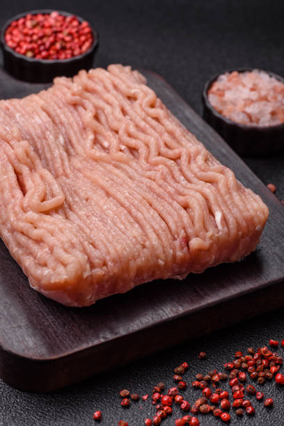 istock Raw minced chicken with salt, spices and herbs 2201547055