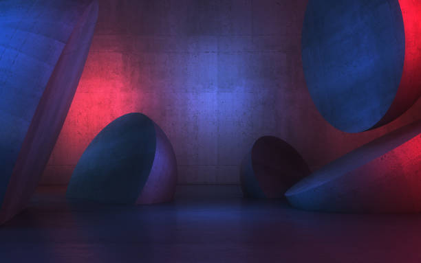 istock New Generation Abstract Empty Building Structure Made of Concrete Illuminated with Blue Red Light 2201553479