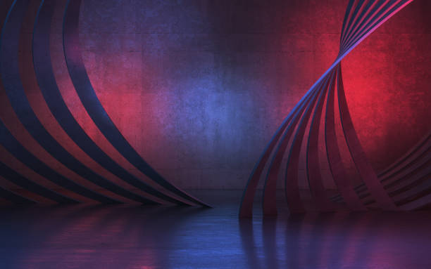 istock New Generation Abstract Empty Building Structure Made of Concrete Illuminated with Blue Red Light 2201553504