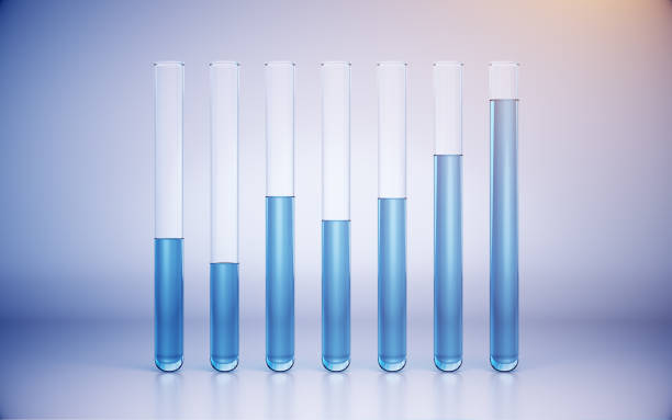 istock Test Tubes Test Filled with Liquids in Different Scales on Blue Reflective Background 2201553535