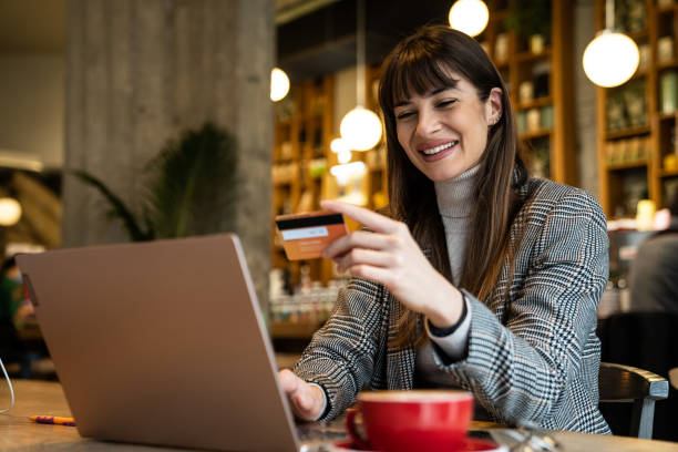 istock Online shopping from the cozy cafe 2201561476
