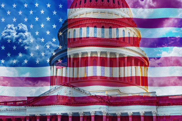istock Washington Capitol with American flag 2201564173