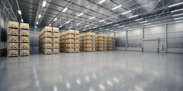 istock 3d rendering of warehouse and concrete floor suit for industrial background. 2201565412