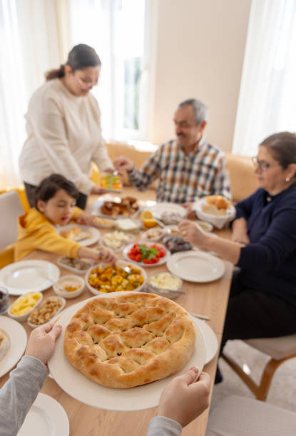 Turkish family eating breakfast at home