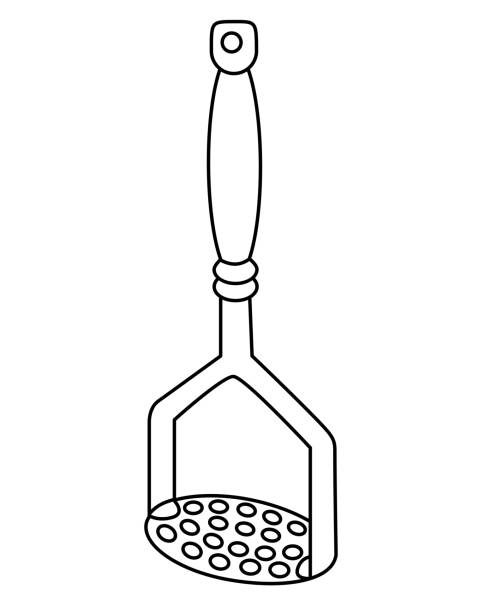 Potato masher - vector linear illustration for coloring. Potato masher - vector linear illustration for coloring. Outline. Potato Press - Kitchen tool for coloring book, logo or sign. Kitchenware clip art of a potato masher stock illustrations
