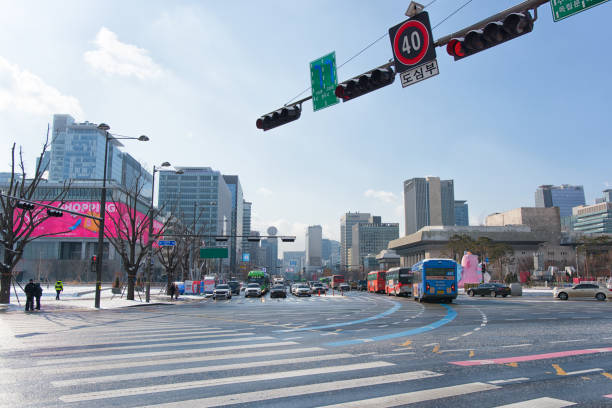 Traffic on highway along the Hangang river in Seoul, capital of South Korea on 9 October 2021