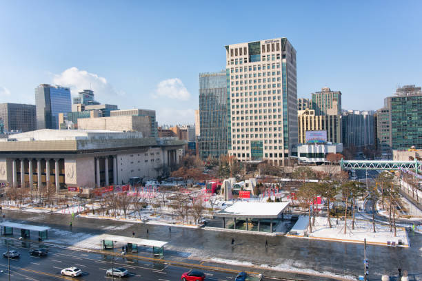 Seoul, Korea - February 7th 2025, It is the Gwanghwamun Square in Jongno-gu, Downtown Seoul Korea. 서울 광화문광장
