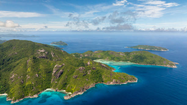 istock Mountainous coastal landscape with deep blue ocean. Seychelles, Mahe. 2201578575