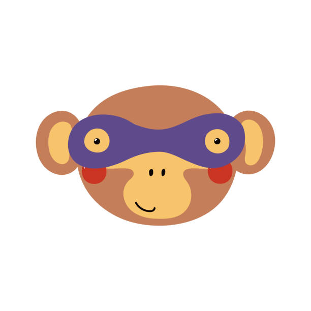 istock Cute funny monkey superhero face in mask cartoon character illustration. 2201592075