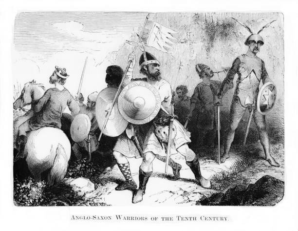 10th Century Anglo-Saxons before battle. Illustration published 1882. Original edition is from my own archives. Copyright has expired and is in Public Domain.