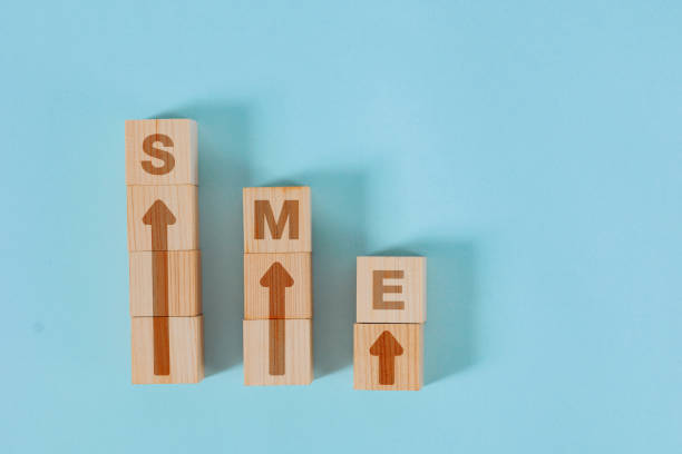 istock Stacked blocks labeled SME with upward arrows 2201599522