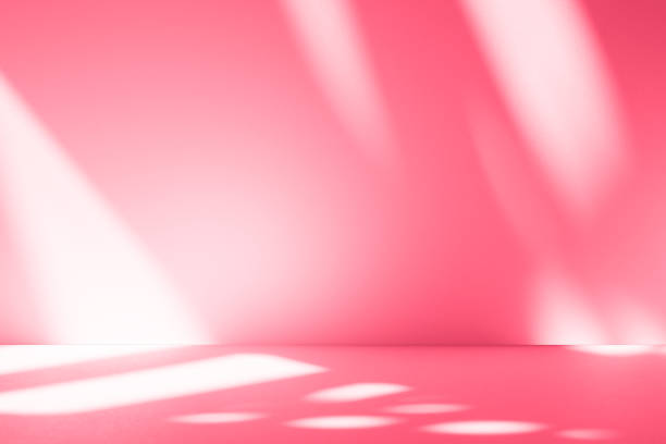 istock Wall interior background, studio, and backdrops show products. with shadow from window color white and pink light. background for text insertion and presentation of product 2201611844