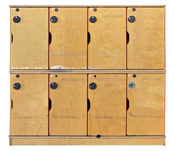 istock Wooden lockers with markings 2201620636