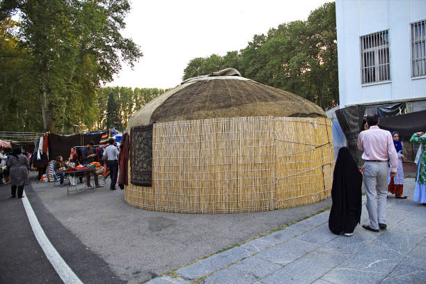 Yurt is a traditional dwelling of Kyrgyz nomads. Yurt stands on the square of Bishkek during the Nooruz holiday.