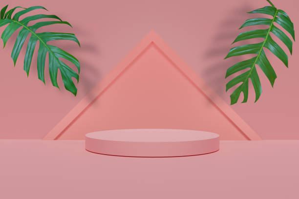 istock Pink background. Podium empty space for display product, award and Other. 3D rendering 2201634555