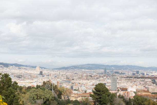 Beautiful panoramic view of Barcelona on a cloudy day