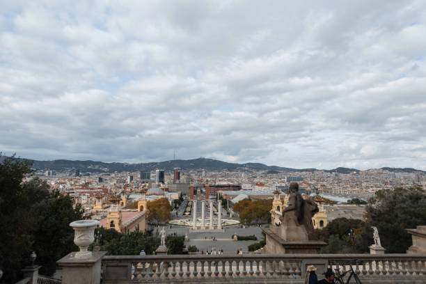 Panoramic view of Barcelona, Spain on a cloudy day
