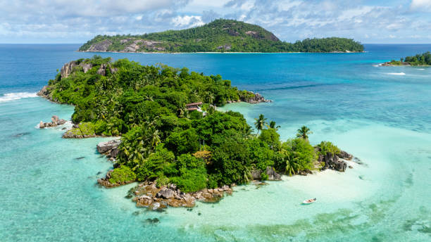 istock Calm turquoise lagoon surrounded by green islands and hills. 2201651717