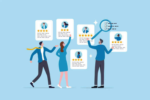 ilustraciones, imágenes clip art, dibujos animados e iconos de stock de elegir una alternativa de candidato, gerente de recursos humanos de reclutamiento, encontrar empleado para una vacante de trabajo, descubrir nuevos talentos o concepto de solicitante, gente de negocios rr.hh. elegir currículum vitae de candidato prospecto - evaluación del desempeño