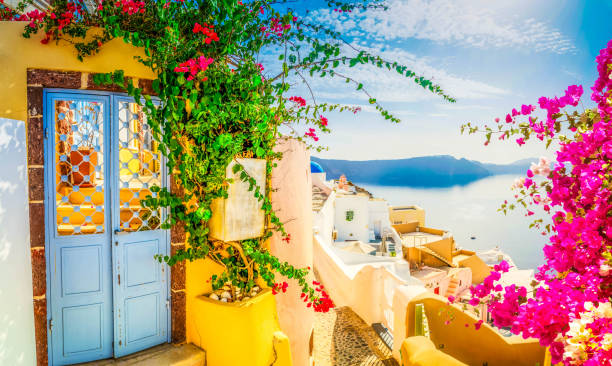 View of the colorful town of Oia in Santorini, Greece