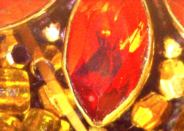 Red gemstone, jewelry. Luxury, wealth, investment. Image under the microscope, micro photography. Science, study and education. Multiple zoom, close-up. Scientific photography new
