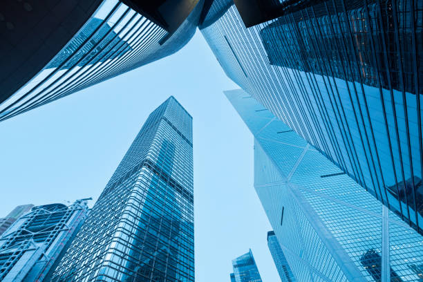 istock Modern office buildings and low angle shots of the sky 2201657689