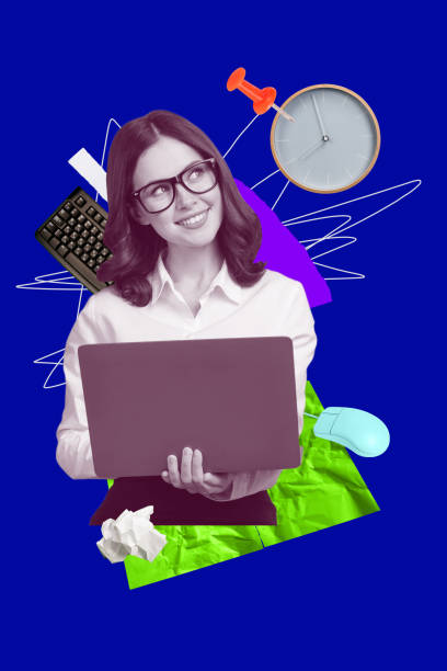 istock Creative design composite trend artwork collage of young lady work laptop clock keypad hiring recruitment entrepreneur office manager 2201659498