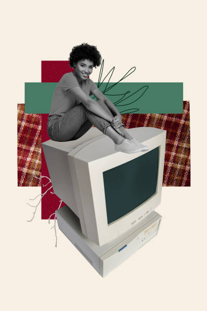 istock Template sketch image composite artwork collage of business professional worker hr employment young lady sit obsolete computer monitor 2201659939