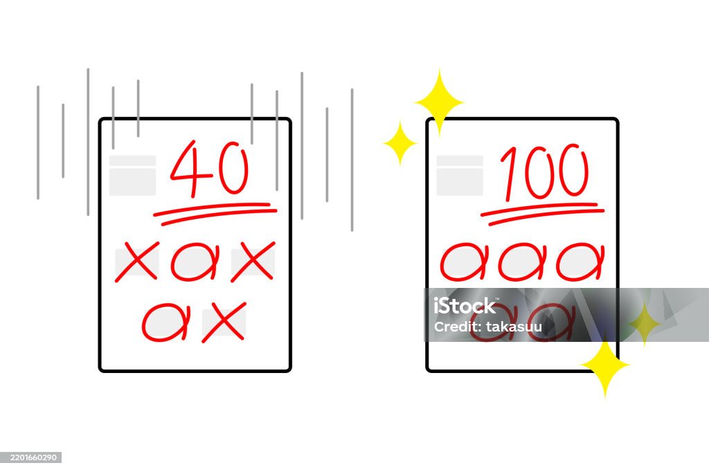 효과선이 있는 40점 테스트와 반짝이가 있는 100점 테스트 그림 Educational Institutions and ...
