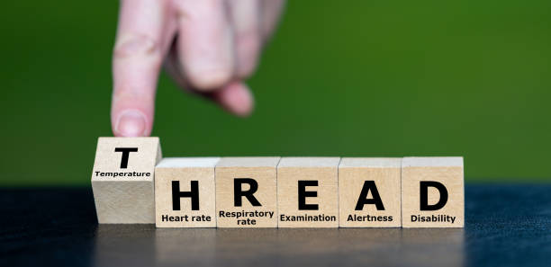 istock Cubes form the acronym Thread (Temperature, Heart rate, Respiratory rate, Examination, Alertness, Disability). Symbol for pediatric assessment. 2201662704