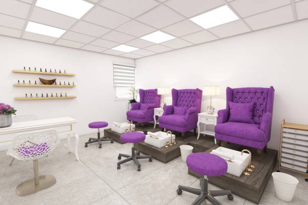 istock Elegant Nail Salon With Purple Chairs and Modern Interiors 2201663763