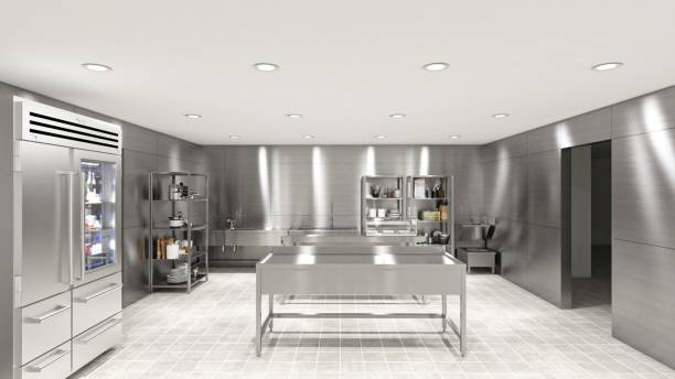 istock Modern Industrial Kitchen with Stainless Steel Appliances and Bright Lighting 2201663777
