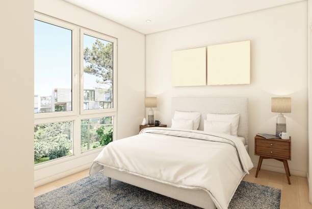 istock Modern Bright Bedroom Interior with Neutral Decor and Natural Light 2201663811