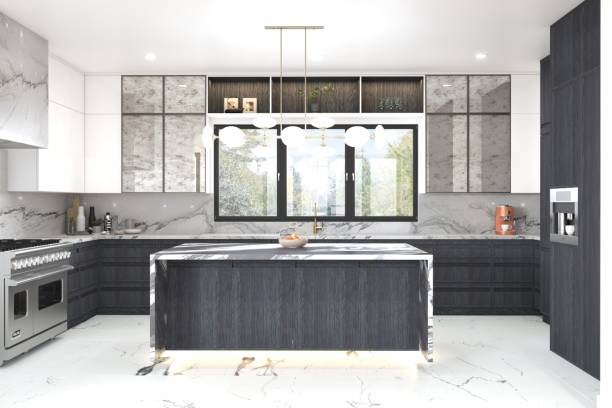 istock Modern Luxury Kitchen Interior Featuring Marble and Contemporary Cabinet Design 2201664186