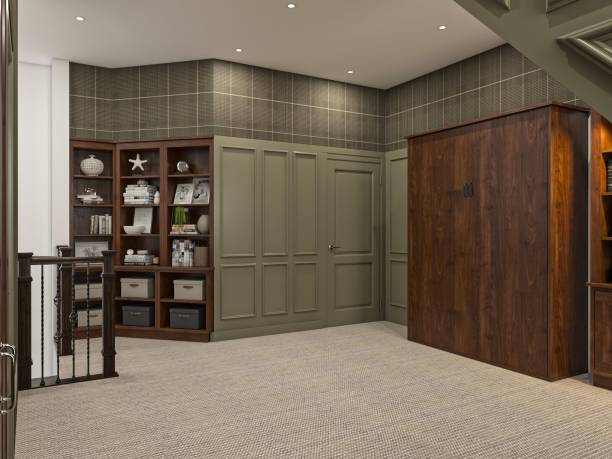istock Modern Office Library with Wooden Shelves in a Well-Lit Interior Space 2201664274