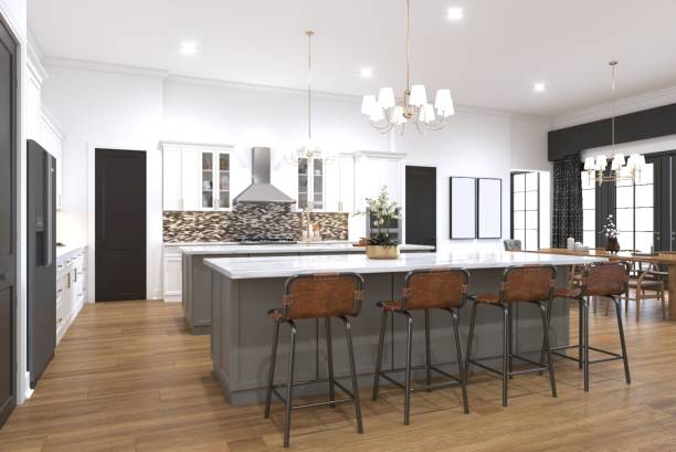istock Modern Kitchen Interior Design with Spacious Island and Stylish Seating 2201664350