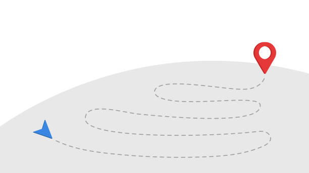 istock Curvy route  from a blue arrow to a red location pin 2201664527